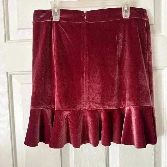 Holiday party velour mini skirt with ruffle hem, maroon, size medium - Picture 2 of 4